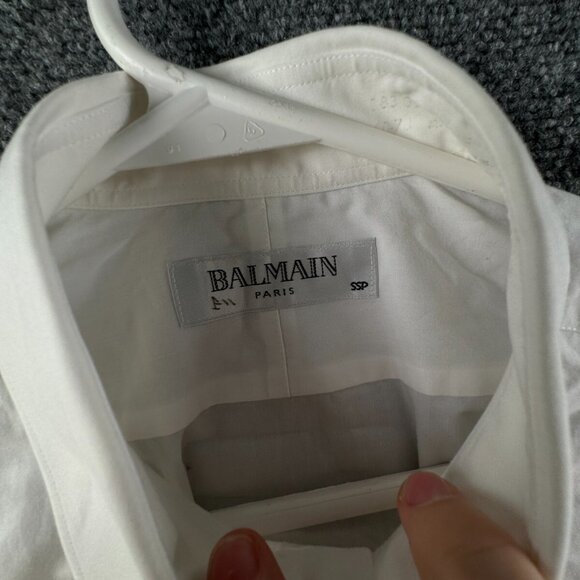 Balmain Paris SSP Button Up Long Sleeve White Shirt Cotton Blend Size 40-78 - Picture 8 of 16